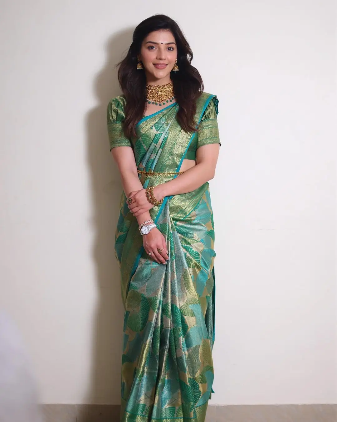 Mehreen Pirzada In South Indian Traditional Green Saree Blouse